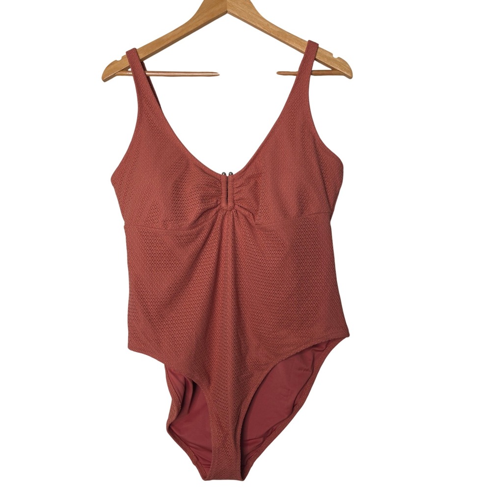 Old Navy Swimsuit Women XL Pink One Piece Textured V-Neck Scoop Back 864983-02-1